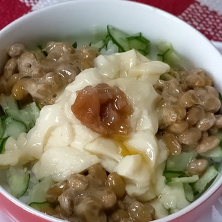 ごま油香る～♪きゅうり＊納豆＊玉子豆腐の丼♡